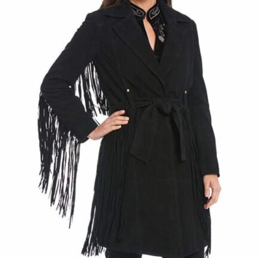 Reba Black Fringe Leather Jacket